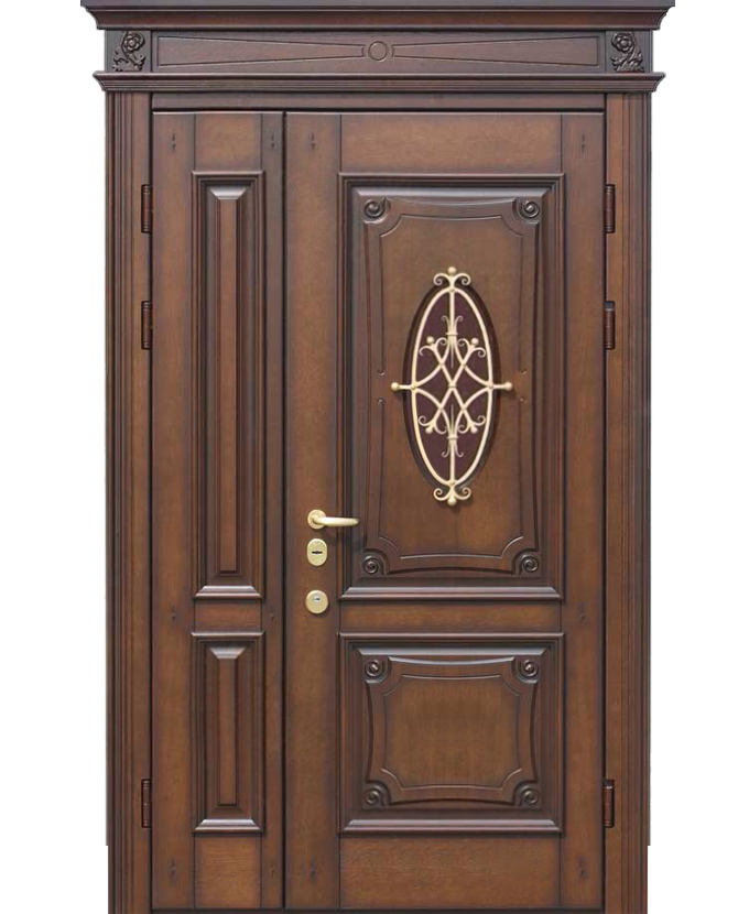 Стальная уличная дверь МДФ с ковкой/стеклом 3126