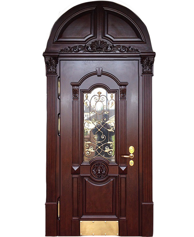 Входная дверь МДФ/МДФ со стеклом и ковкой 432