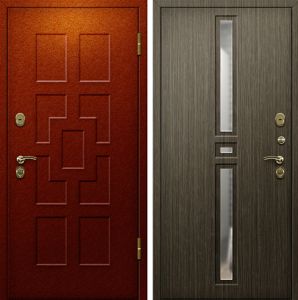 Железная входная взломостойкая дверь МДФ со стеклом/зеркалом 3141