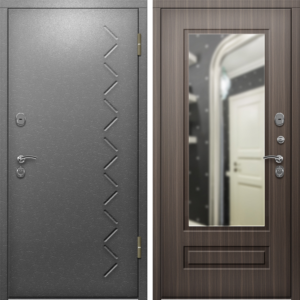Дверь входная с порошковым напылением/МДФ с зеркалом 3026